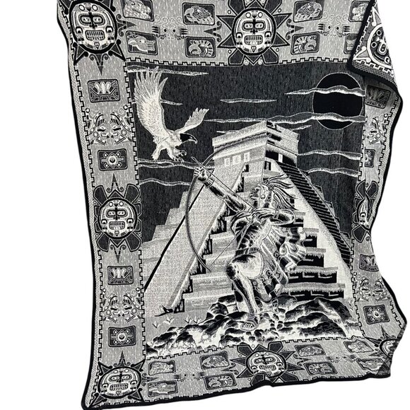 Mexican Aztec Warrior‎ Reversible Blanket Cotton Size Queen - Picture 2 of 4
